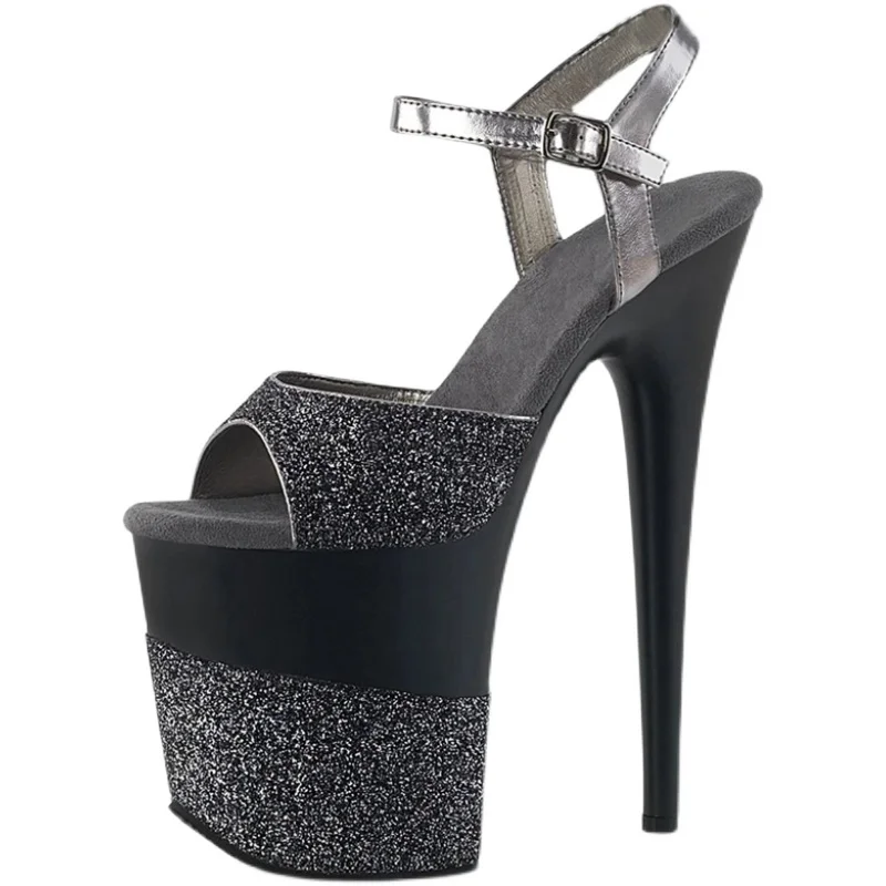 

Black Peep Toe 8Inch Fashion Sexy Fetish 20cm Big Size Pole Dance Platform Sandals Stripper Exotic Dancer Thin Heels Flash Women