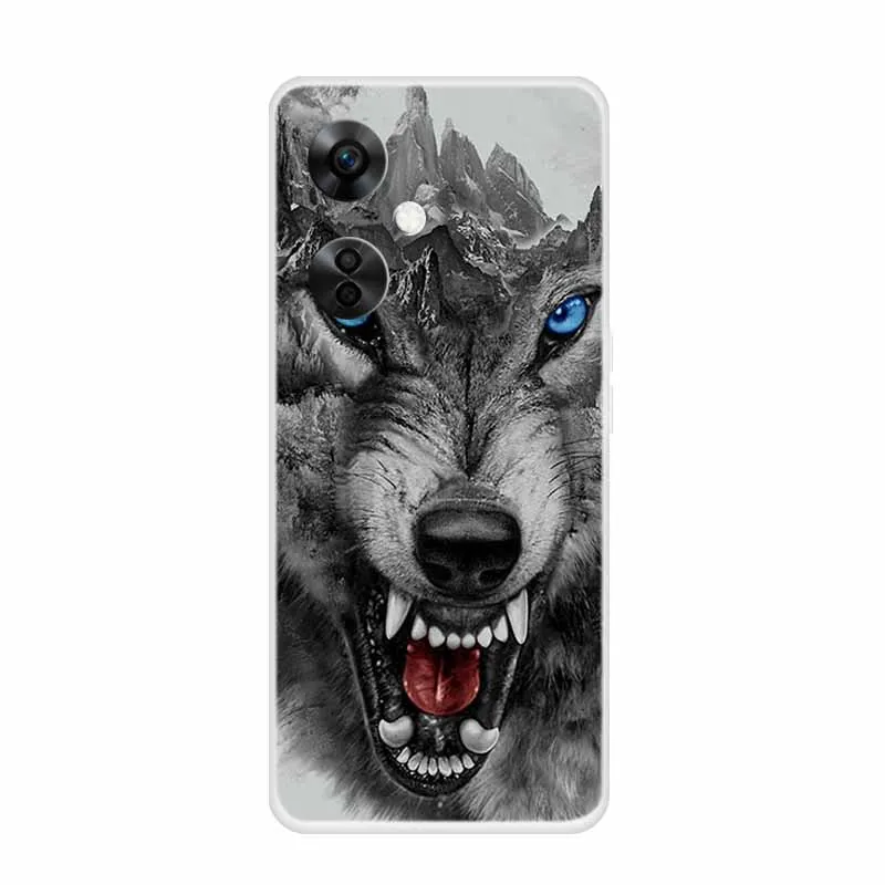 Clear Wolf Design Soft TPU Silicone Phone Cover - Transparent Etui for OnePlus Nord CE 3 Lite