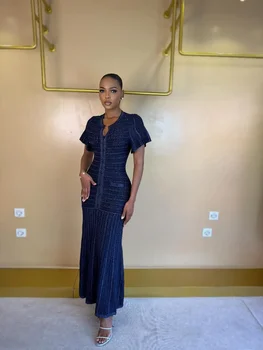 Cinched Waist Sequin Maxi Dress for Women Round Neck Short Sleeve Knitted Dresses 2026 NEW Hollow Out Single Breasted Midi Robes 1