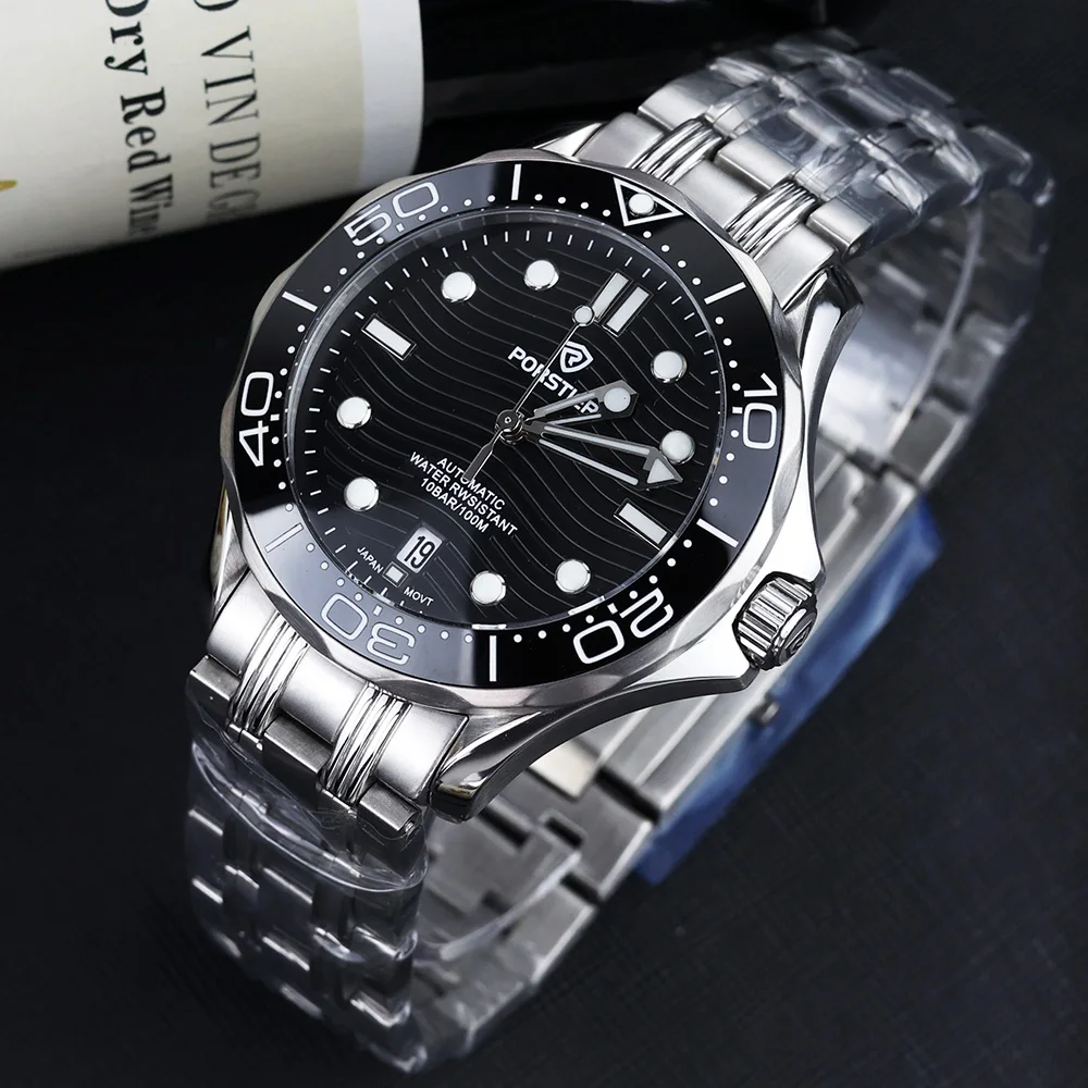 PORSTIER 42MM 007 NH35 Automatic Watches for men mechanical wristwatch 100m Diver Top Brand Luxury men watch staniless steel