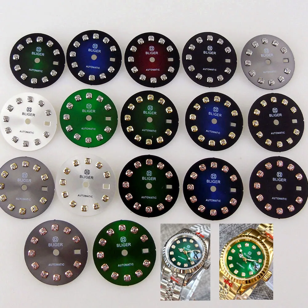 

Dial Face fit NH05 NH06 NH07 Watch Movt 20.5mm Sunburst Watch Dial with Rhinestone Markers for 26mm Lady Watch Parts Mod