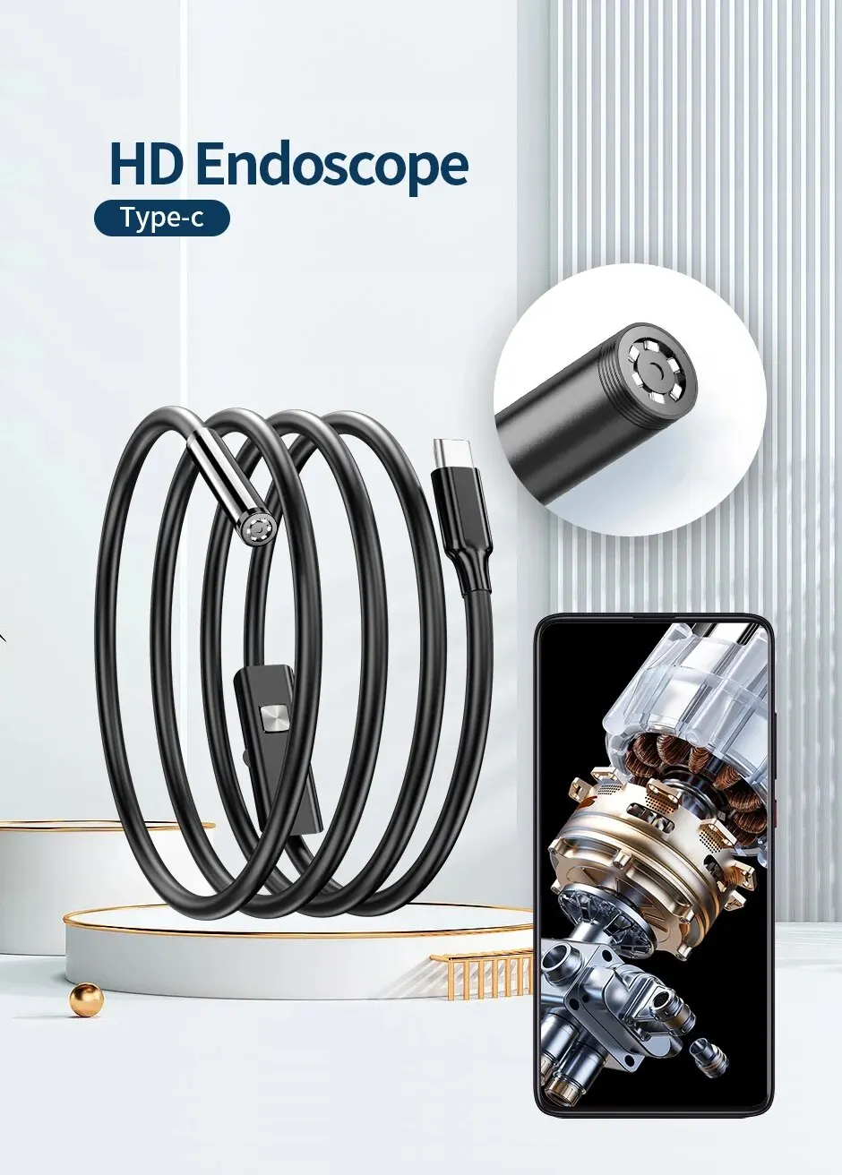 Endoskopická kamera připojená k telefonu s Androidem