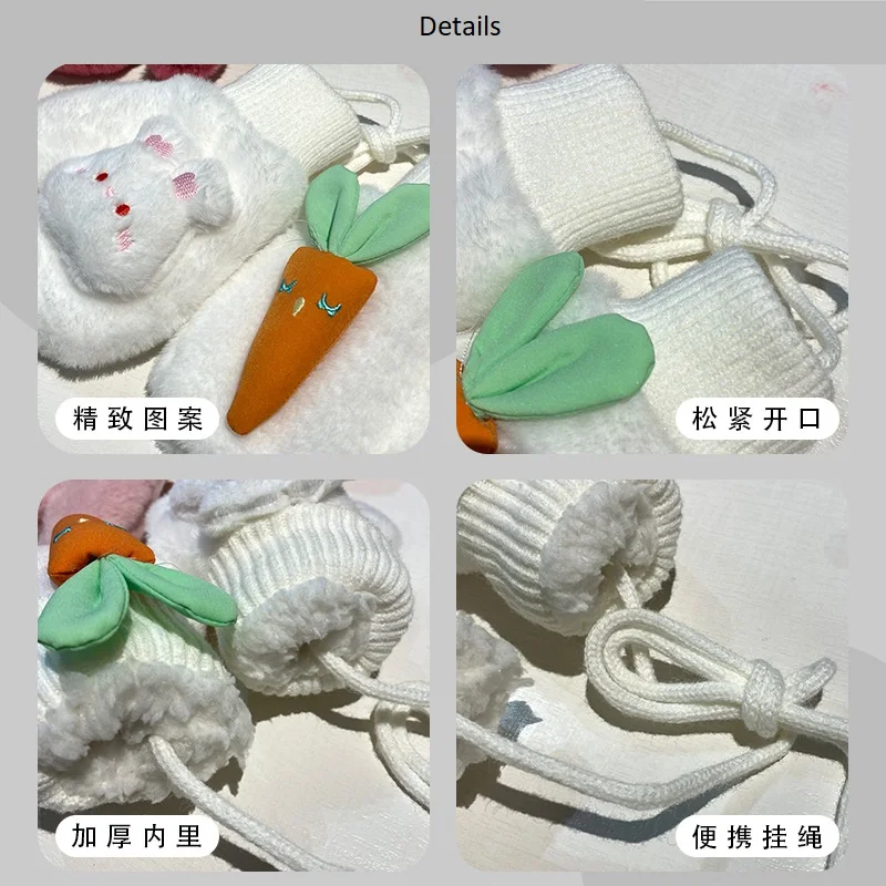 Girls Warm Plush Thick Baby Gloves Winter Plus Coral Fleece Full Finger Gloves Cartoon Bunny for Kids 1-4Y 3 Colors