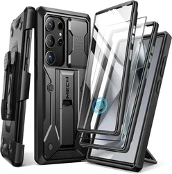Built - in Screen Protector with Slide Camera Cover and Kickstand - Shockproof Case with Belt Clip - Pc + tpu (Black)