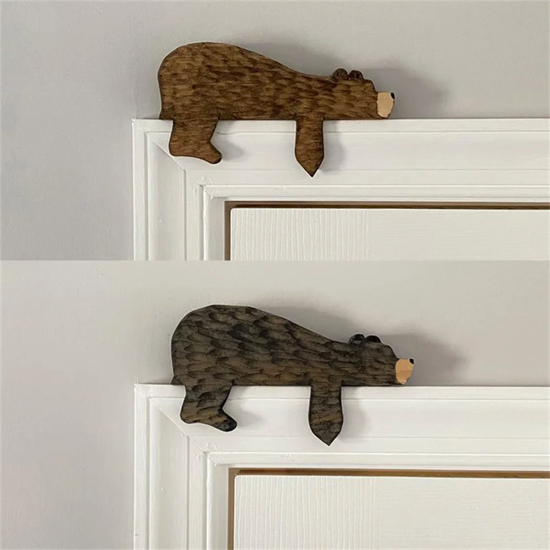 Creative Animal Door Top Wooden Decoration Sleeping Cute Brown Bear Fashion Home Living Room Bedroom Office Door Decoration wooden door decoration
