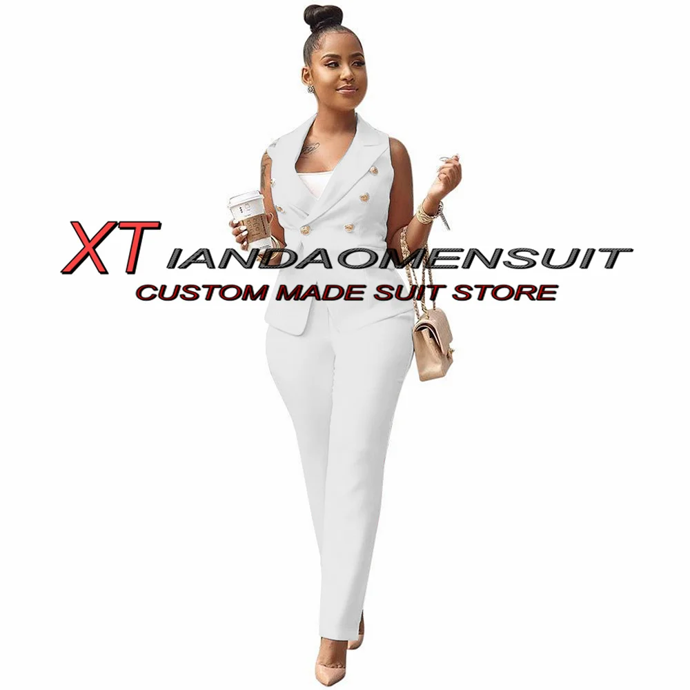 Women's Suit Pants Set 2 Piece Vest Trousers Formal Business Workwear Office Lady Slim Fit Outfit بذلات بليزر نسائية