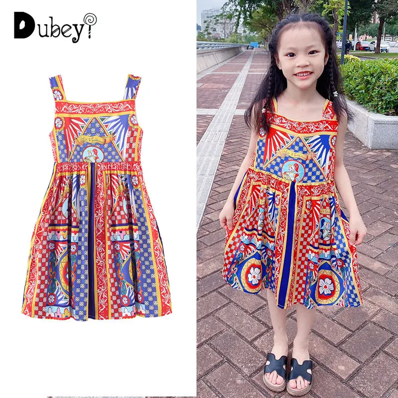 

New Bohemian Dress Princess Girls Summer Dresses Sleeveless Floral Print Sundress Kids Girl Clothes Casual Suspenders Dress