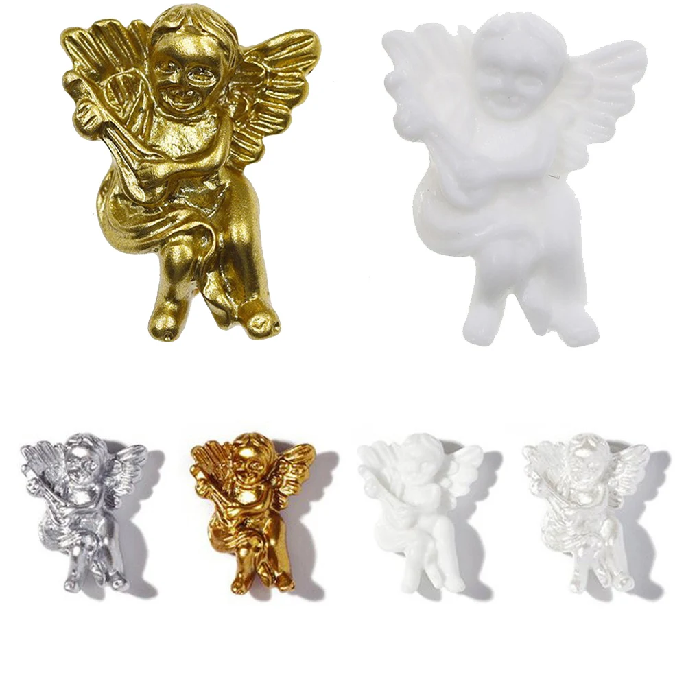 

10pcs Baby Angel Baroque Nail Art Charms Gold/White 3D Angel Kids Nail Decorations Cute Retro Cherubs Manicure Parts Accessories