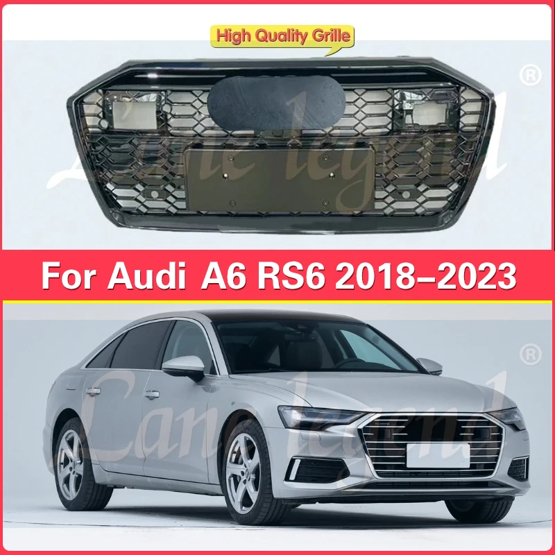 

With ACC For Audi A6L 2018-2023 Car Front Bumper Grille Centre Panel Styling Upper Grill (Modify RS6 style)