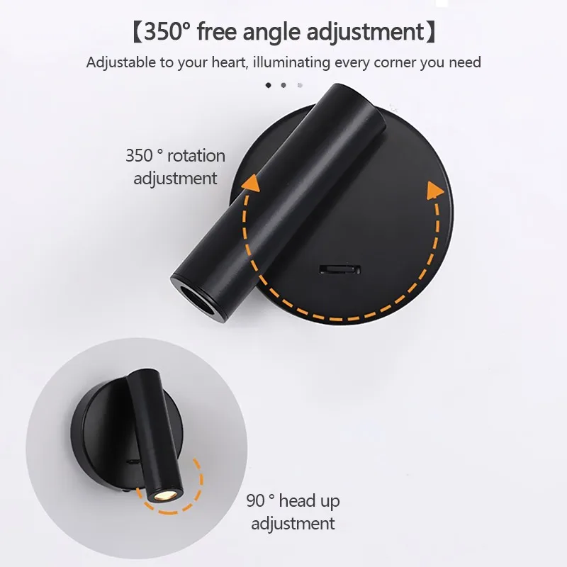 Modern LED Wall Lamp Wall Mounted Living Room Bedroom Bedside Study Reading Light Rotatable Adjustment Home Lighting Fixtures - 3