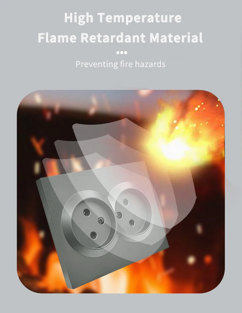 Description Picture 6 of itemWESA Grey Double Power Socket 16A EU Standard Electrical Outlet Standard Ground Wall Socket Flame Retardant Spray Paint Plastic