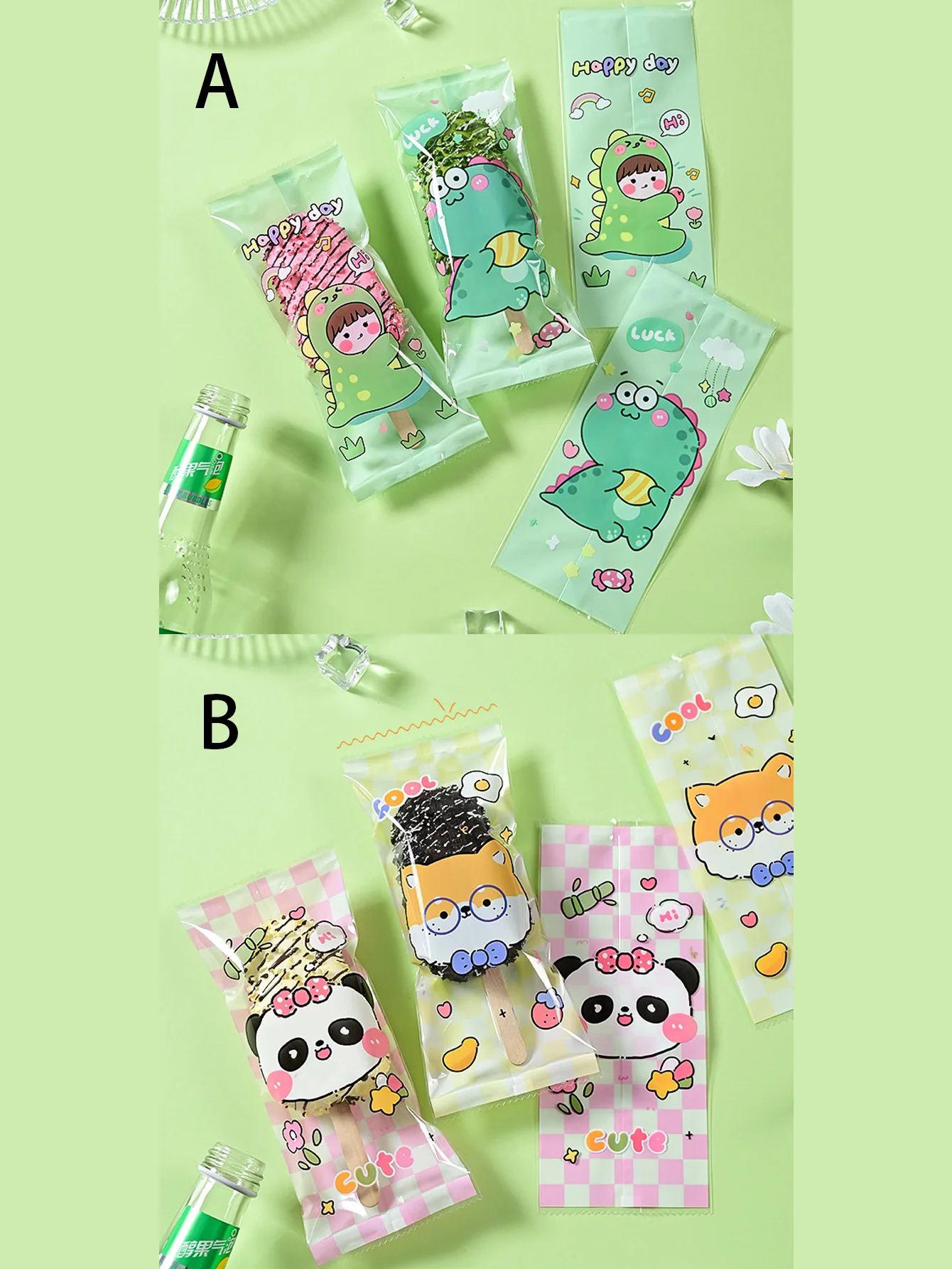 30pcs frosted ice cream bag Homemade Popsicle Popsicle wooden stick plastic bag Handmade transparent ice cream with stick