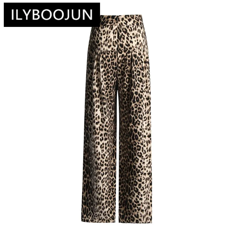ILYBOOJUN Colorblock Leopard Loose Trousers For Women High Waist Patchwork Zipper Streetwear Wide Leg Pants Female Fashion