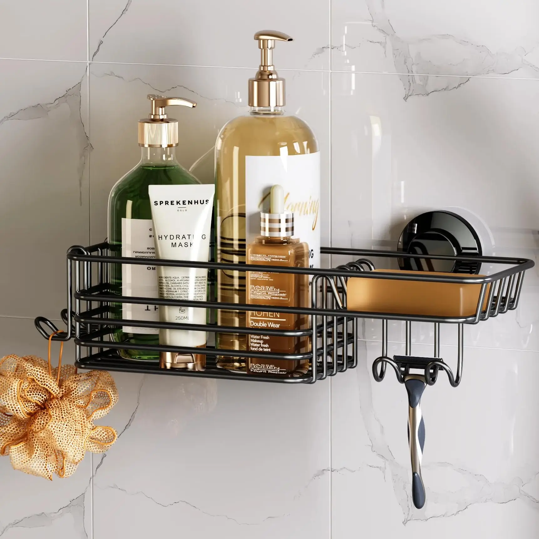 Shower Shelf TAILI Shower Caddy Suction Cup with Hooks & Soap holder Heavy Duty Bathroom Shower Organizer No Drilling Kitchen Shelf storage rack