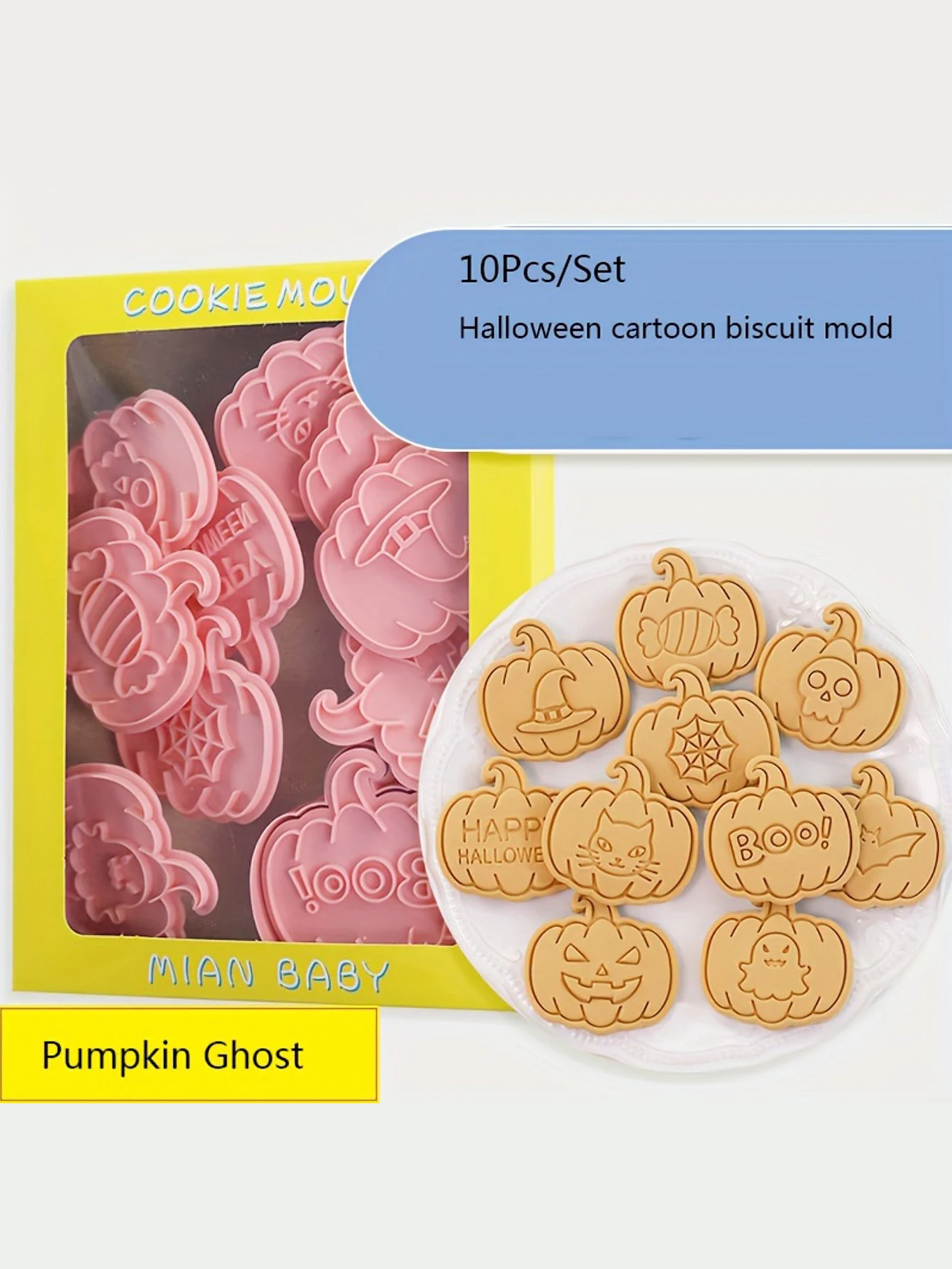 cookie mould 10Pcs/Set halloween cartoon pumpkin head funny expression cutting mold flipping sugar press baking tool