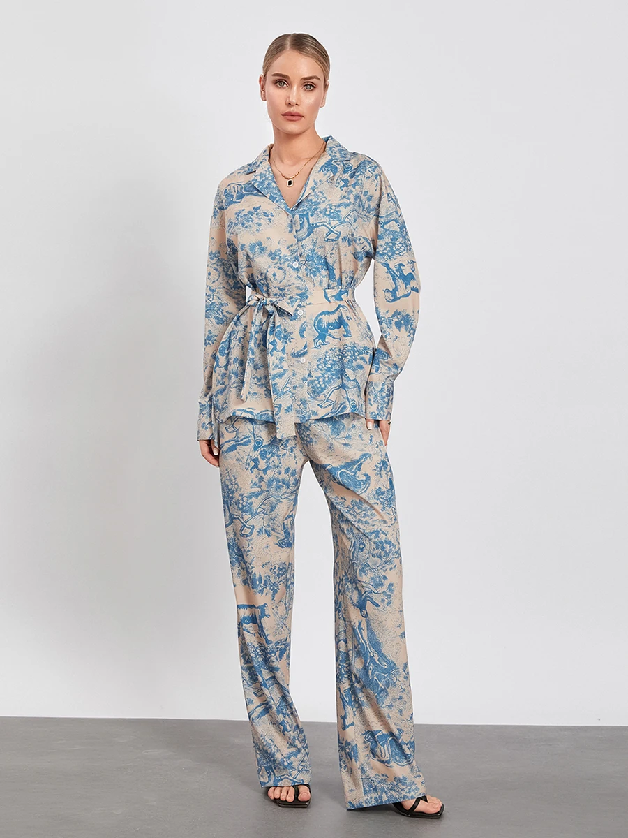 

Womens Pajama Sets Floral Print Long Sleeve Button Down Shirt and Pants Pjs Set Soft Sleepwear 2 piece Loungewear