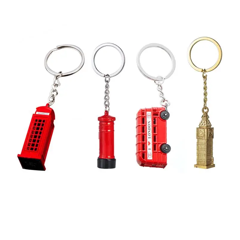 4pcs London Keychain Key Souvenirs Metal Keyrings Telephone Booth Holder British Big Ben Pendant Uk Keychains