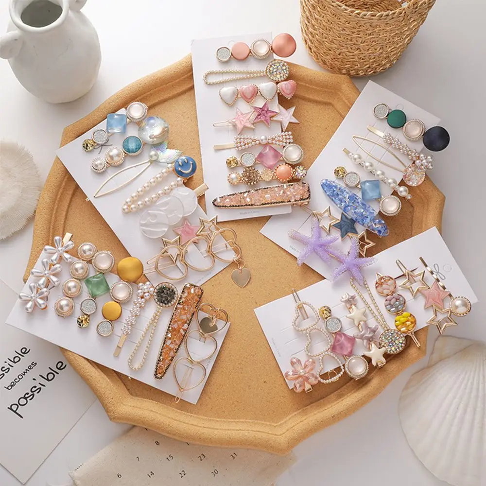 

8Pcs/Set 10Pcs/Set Geometric Acetate Pearls Barrettes Hair Accessories Hair Clip Set Hairpins