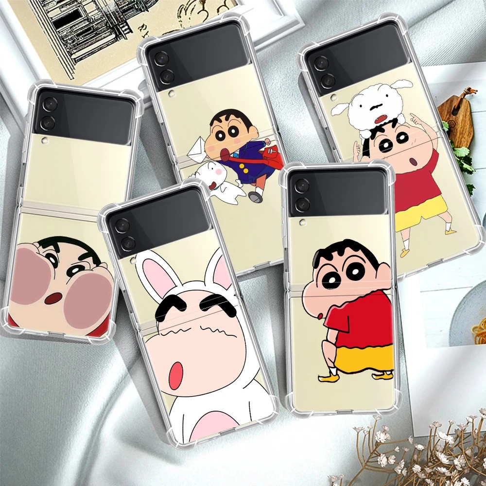 Crayo Shin-Chan Case For Samsung Galaxy Z Flip 3 5G Funda Z Flip3 Clear PC Hard Shockproof Back Phone Coque Shell Airbag samsung z flip3 case