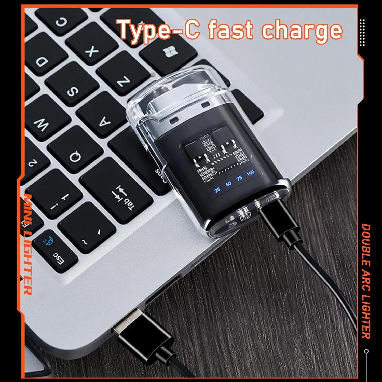 Smart Electronic Lighter Type C Rechargeable Cycle Charging Dual Arc Ignition Windproof Flameless Plasma with Power Indicator Electric Arc Igniter