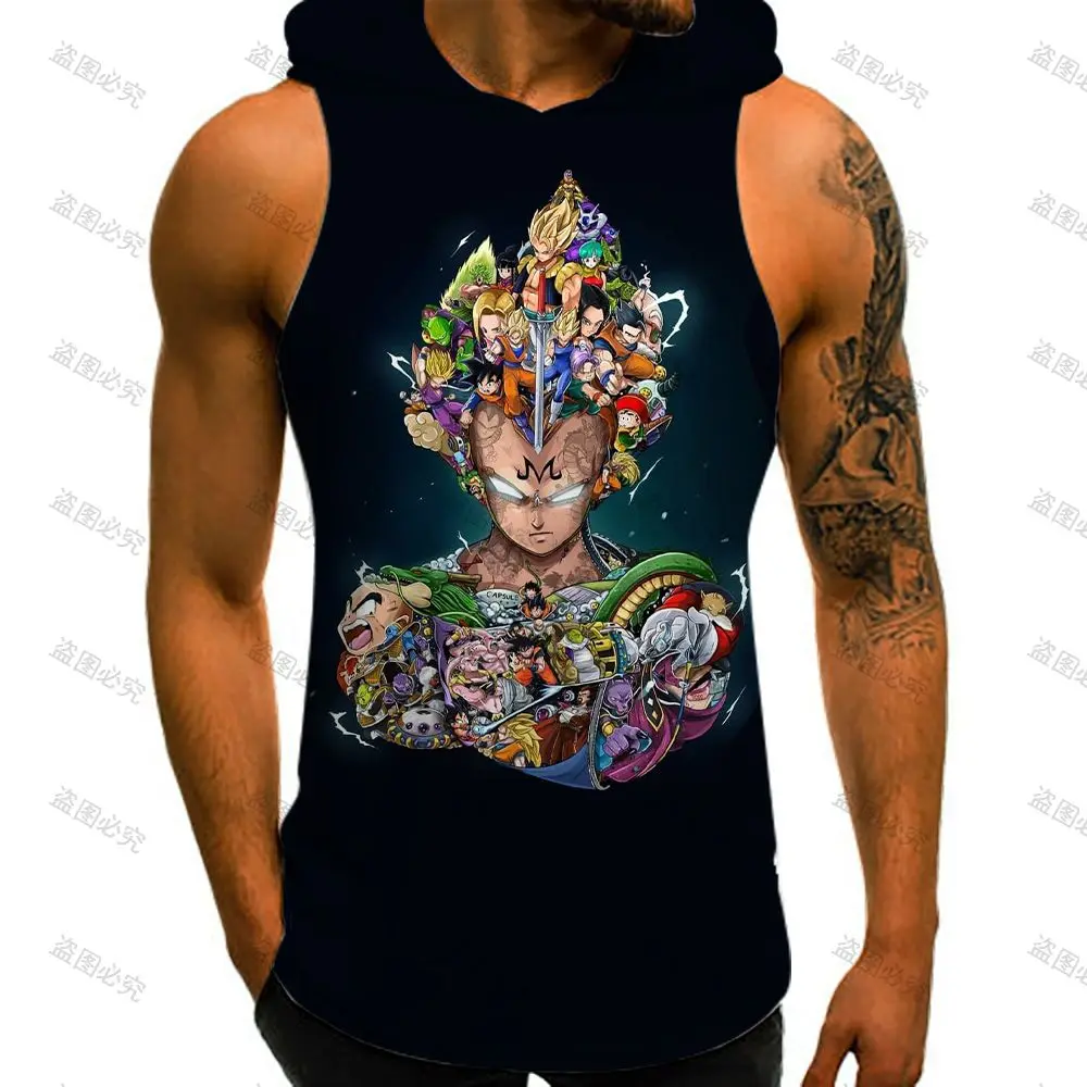 Dragon Ball Z Y2k Clothes Anime Vest With Hood Men's Tank Top Super Saiya Man Sleeveless Shirt Vegeta Bodybuilding New Goku Gym