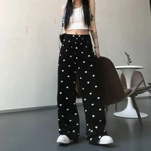 

Sagging loose wide-leg pants women's summer thin all-match love print casual pants high-waisted straight-leg y2k Women's pants
