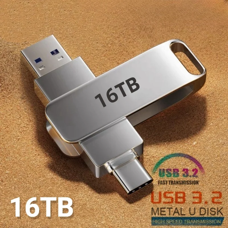 Unidad Flash Usb 3,2 de 16TB, transferencia de Metal de súper alta velocidad, unidad de disco U, resistente al agua, disco tipo C, unidad USB SSD 1