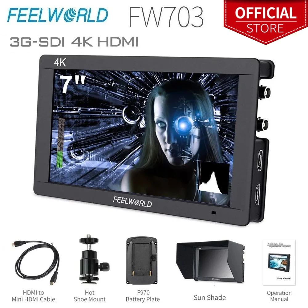 Feelworld FW703 7 Zoll Kamera Monitor - 4K HDMI SDI Mit Fokus-Assist Für DSLR
