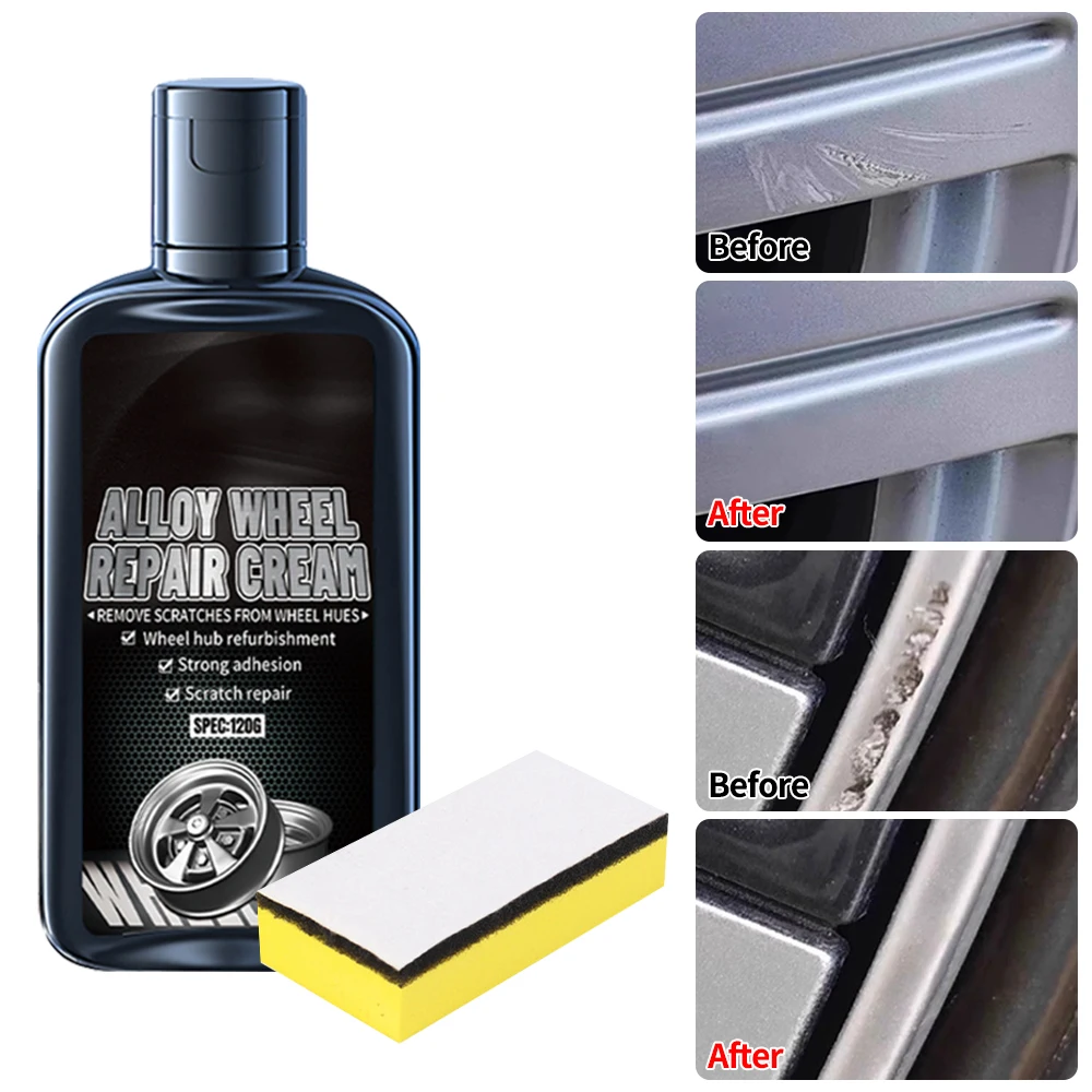 Wheel Repair Kit 120g Car Wheel Hub Scratch Repair Kit Alloy Steel Rim Restore Swirl Removal Polishing Cream with Sponge for TOYOTA COROLLA CAMRY