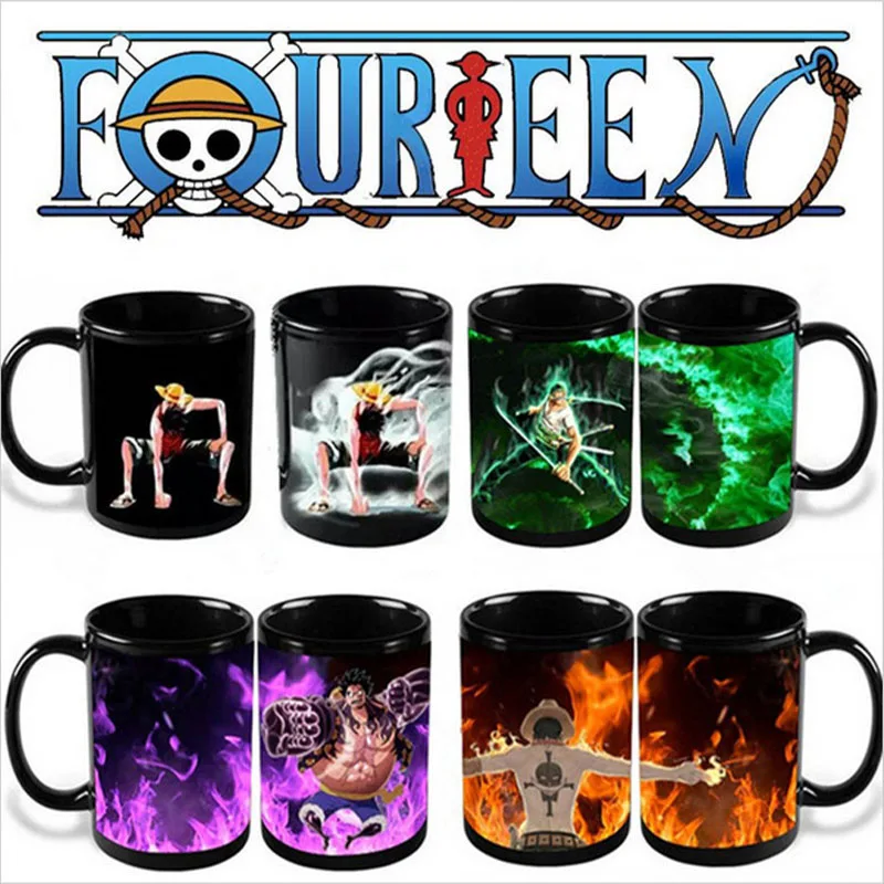 Taza que cambia de Color de calor de One Piece, taza de agua periférica de  Anime, copa de cerámica, Nica Luffy Zoro Ace