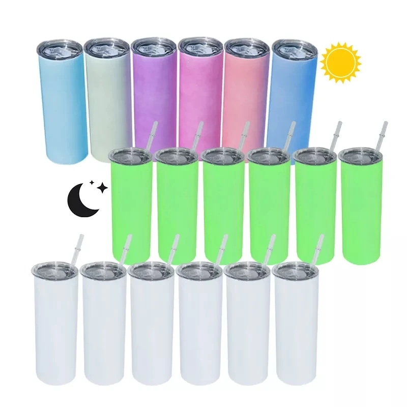 USA warehouse 20oz 25pack Stainless Steel Straight skinny sublimation  blanks Tumbler bulk wholesale With Straw and rubber bottom - AliExpress