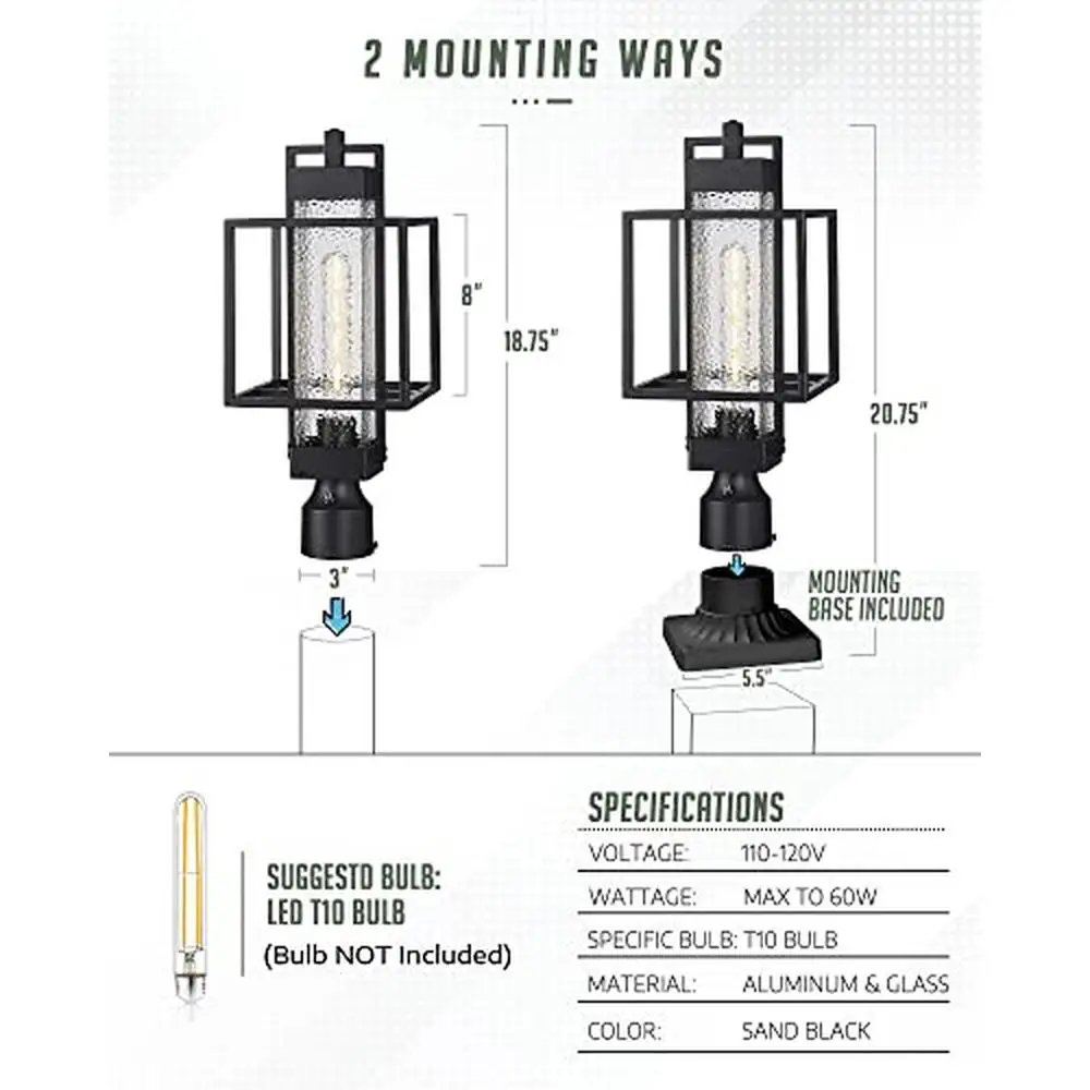 Outdoor Black Aluminum Post Light with Dusk to Dawn Sensor IP54 Waterproof Pier Mount Lamp Fixture OS-3008
