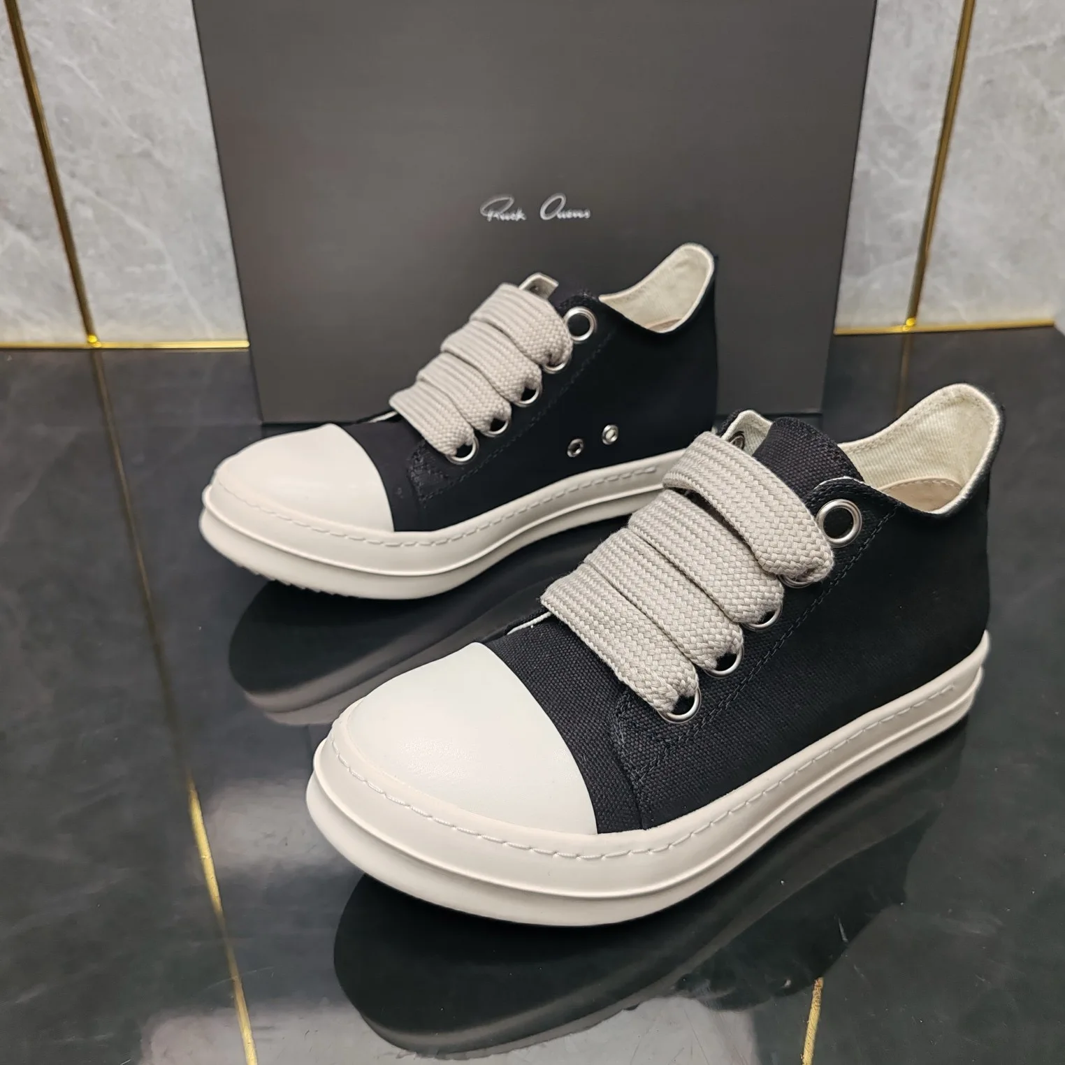 Rick shoes sneakers women's flat shoes low black 2024 new sneakers men's thick lace casual Joker student couple 3