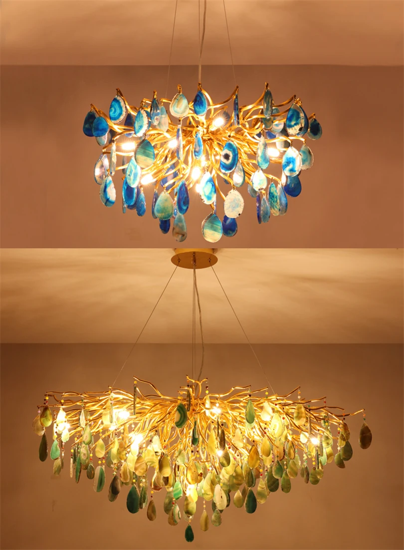 Modern Agate Chandelier LED Colorful Chandelier For Bedroom Living Room Villa Shop Decor Domantic Dining Table Hanging Light