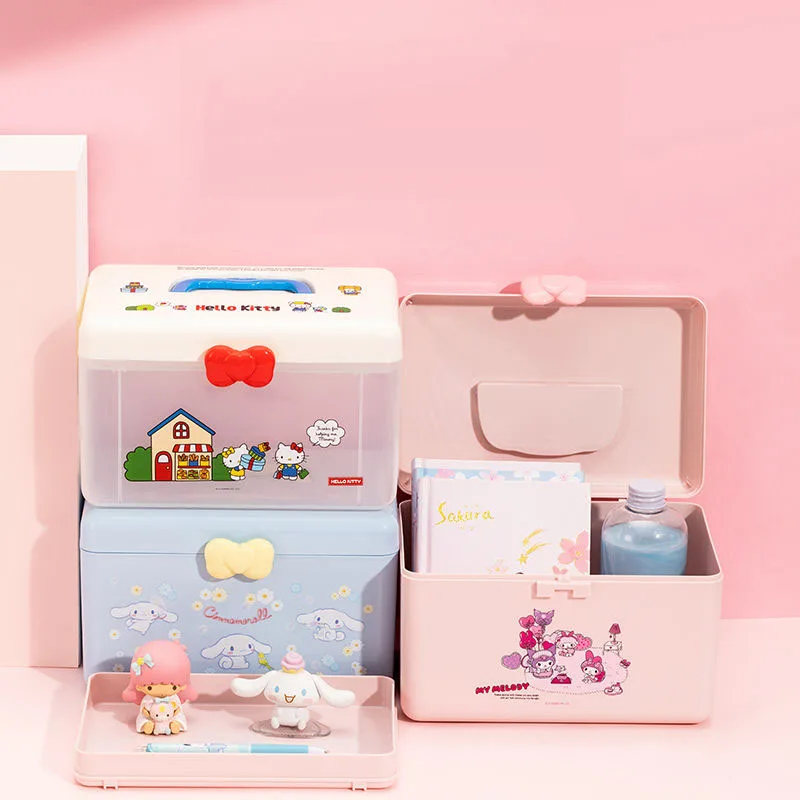 

Kawaii Sanrio Anime Storage Box Cute Hello Kitty My Melody Cinnamoroll Cartoon Jewelry and Makeup Medicine Toolbox Gift for Girl