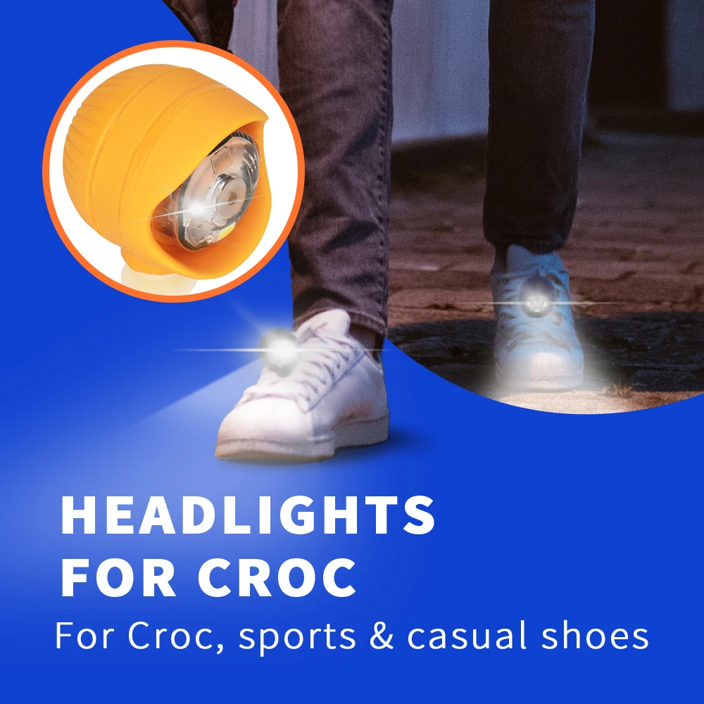 Croc Outdoor Camping Shoe Headlight, Croc Charms, Decoração de sapatos para adultos e crianças, luz impermeável, 2pcs