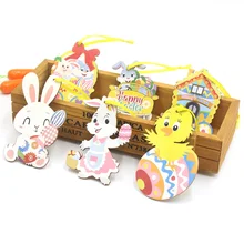 

Cartoon Easter Chick Wooden Pendants Hanging Painted Rabbit Bunny Egg Wood Crafts DIY Decor For Home Easter Decorations Kid Gift