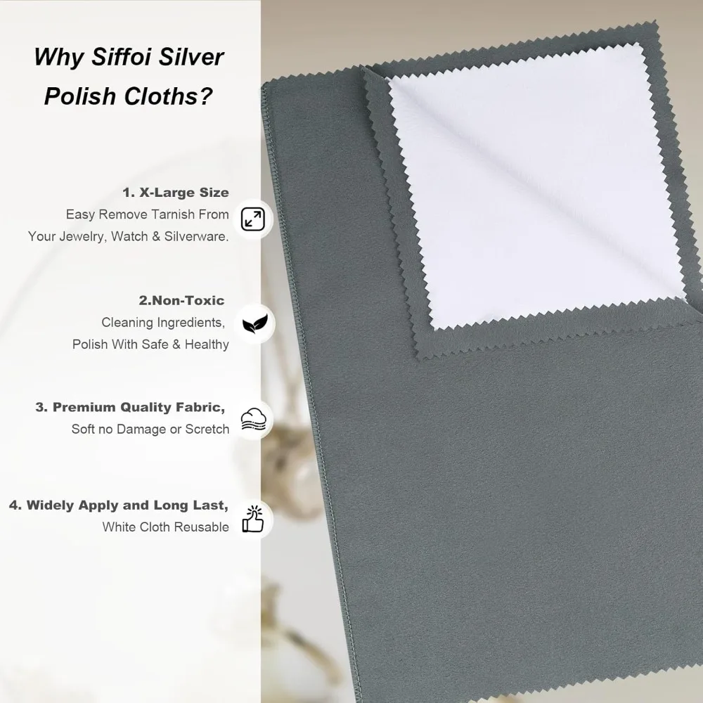 "Two-Pack Extra Large 14x11 Inch Silver Jewelry Cleaning Cloths, High-Quality Polishing for 925 Silver, Gold, and Double Layer F