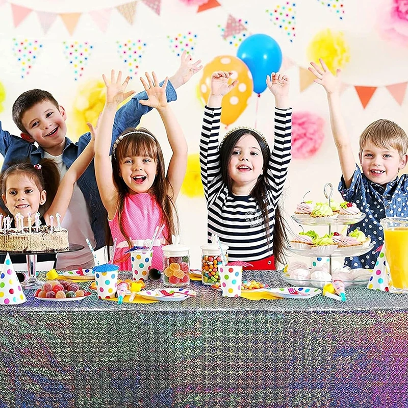 137x274cm Glitzer Aluminium folie Tischdecke Hochzeit Geburtstags feier Dekorationen Baby party rechteckige wasserdichte Tischdecke – Detail 12