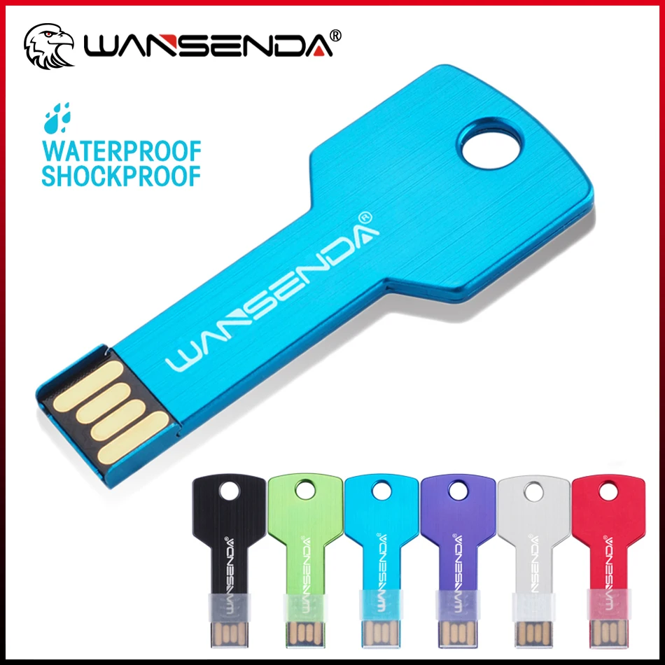 WANSENDA Key USB Flash Drive Waterproof Pen Drive 128GB 64GB 32GB 16GB 8GB Pendrive Memory Disk 2.0 Thumbdrive