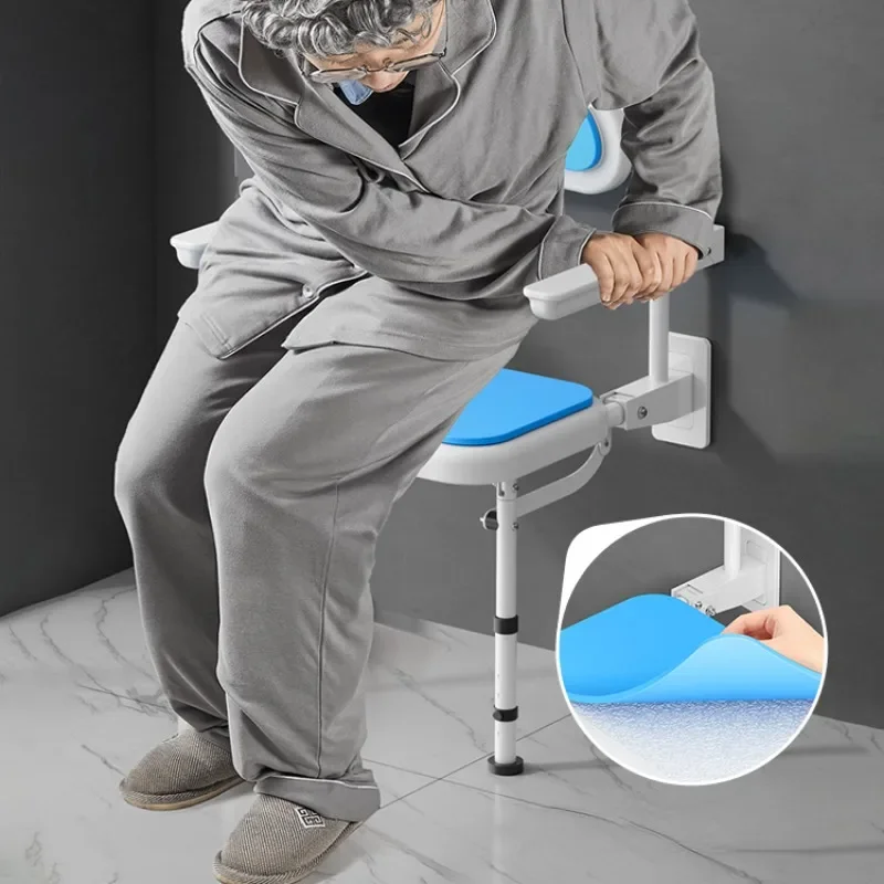 Elderly Bath Chairs, Both Legs Folding Chair for Disabled, Wall Mounted Accessible Bathroom Chairs , Senior Safety Shower Seat 4