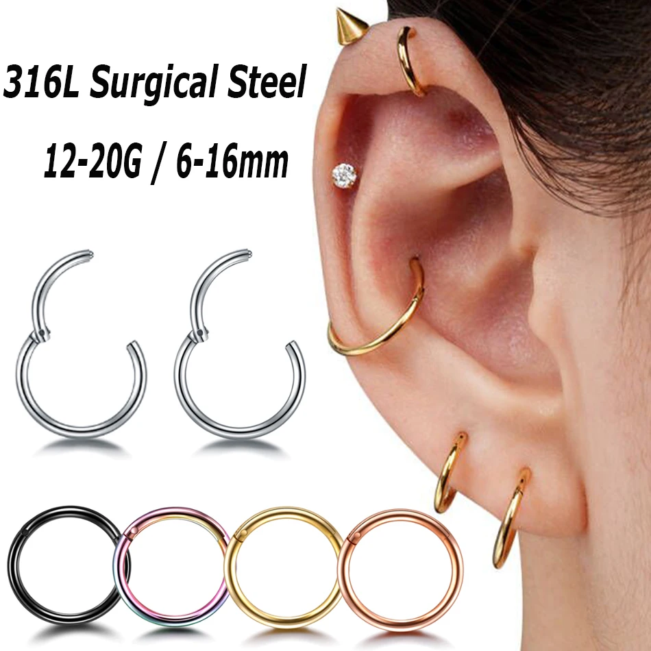 

50Pcs/lot Stainless Steel Septum Piercing Hinged Segment Clicker Goth Daith Hoop Earring Cartilage Helix Nose Piercing Jewelry