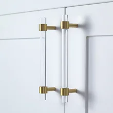 

Light Luxury Acrylic Brass Long Handle Modern Simple Cabinet Gold Transparent Drawer Wardrobe Door Handles for Furniture