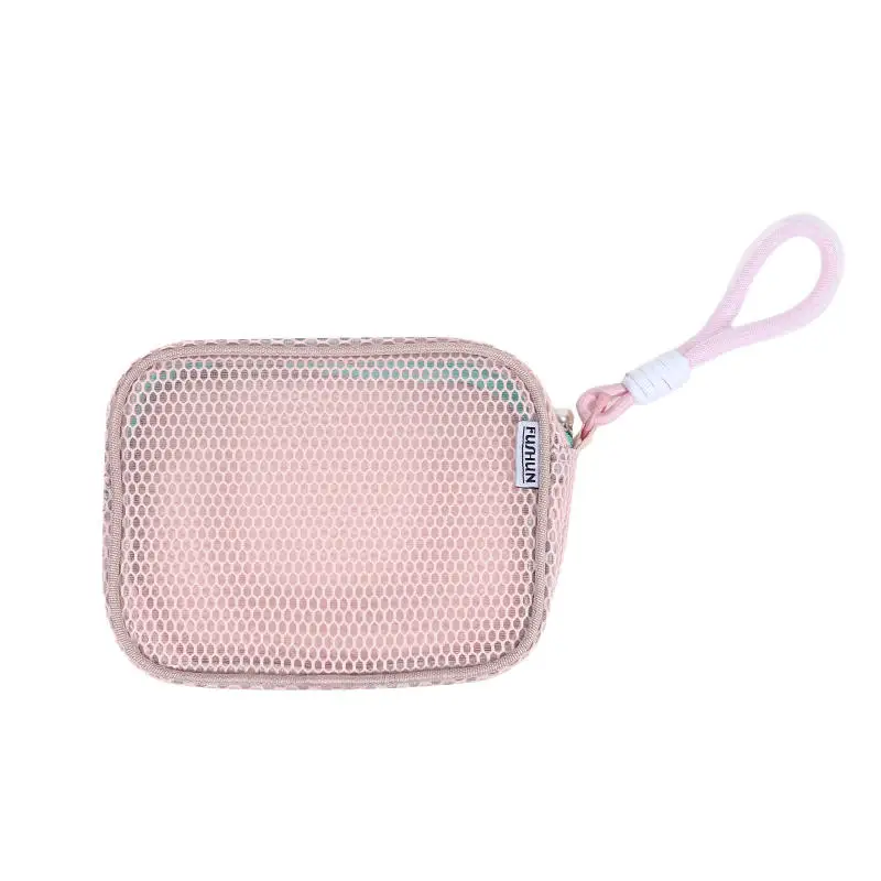 Mesh Cosmetic Bag Portable Travel Makeup Bag Mini Grid Storage Bags Breathable Cosmetic Storage Pouch Compact Size Solid Color