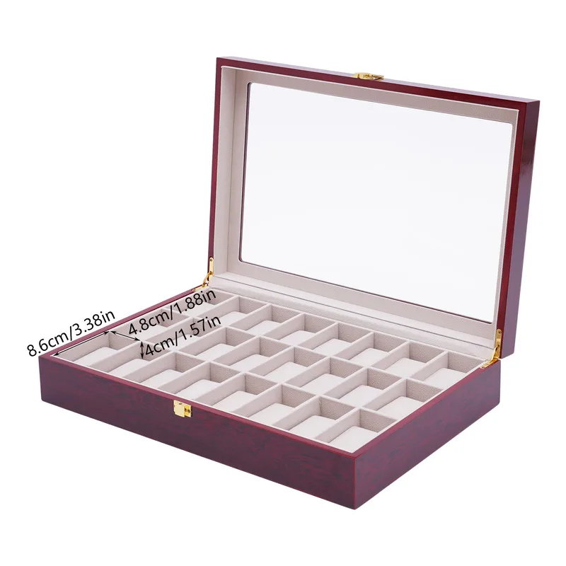 24 Slot Wooden Watch Organizer Case Display Box Glass Top Jewelry Storage Box With Lock Room Display Storage Organizer 5
