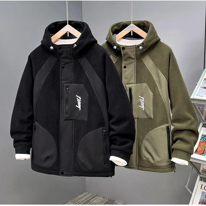 Men autumn winter warm fleece jacket new style extra size hooded fleece and thick zipper sweatshirt oversized 13xl 190kg