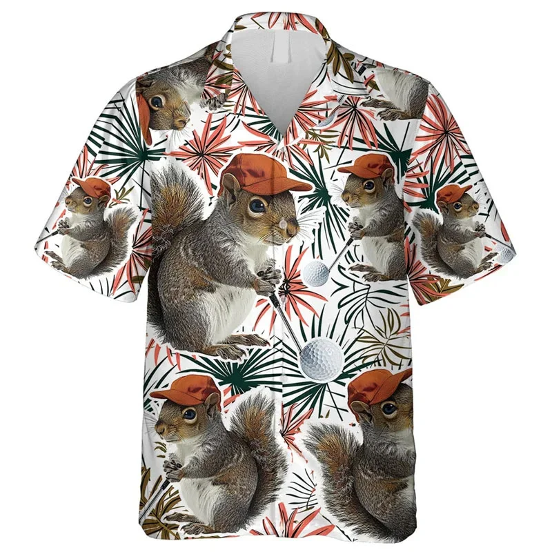 thumbnail image 1 of Camisa hawaiana con estampado de ardillas para hombre, camisas hawaianas con estampado de animales de dibujos animados en 3D, blusas casuales con solapa, blusas de manga corta para niños, 1 of 5
