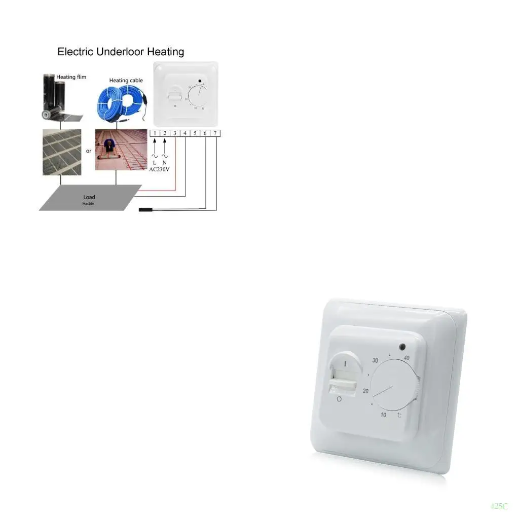 เทอร์โมสแตททำความร้อนใต้พื้นแบบติดผนัง 425C พร้อมเซ็นเซอร์อากาศในตัวและโพรบ 1