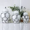 Ceramic Checkmate Jar Porcelain Craftwork Ginger Jar Flower Vase Gold Cross Cord Ceramic Storage Tank Home Decoration 3