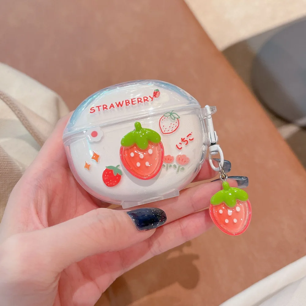 Cute Strawberry Earphone Case with Hook - Small Fresh Protective Cover